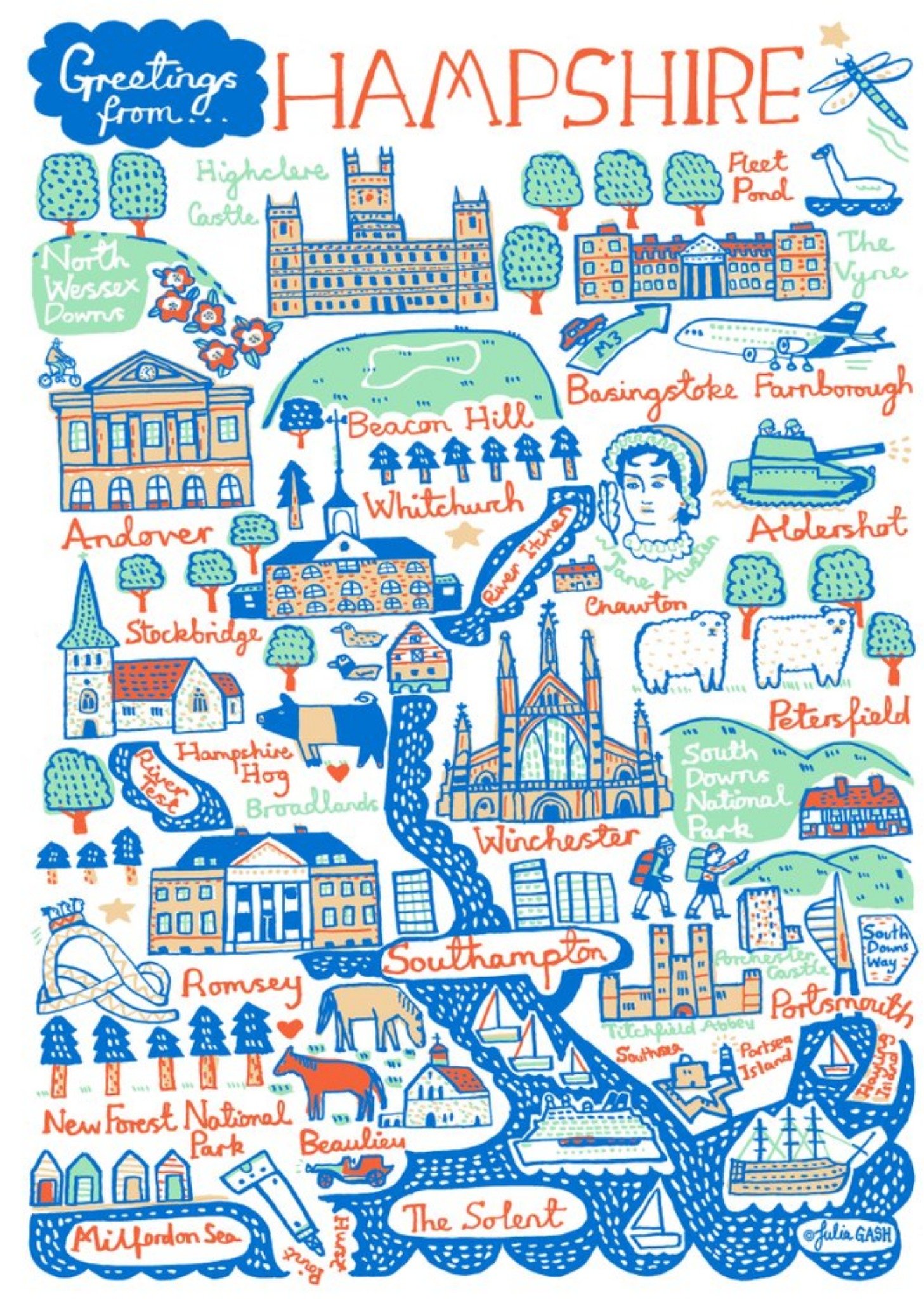 Illustrated Greetings From Glasgow Map Card Ecard