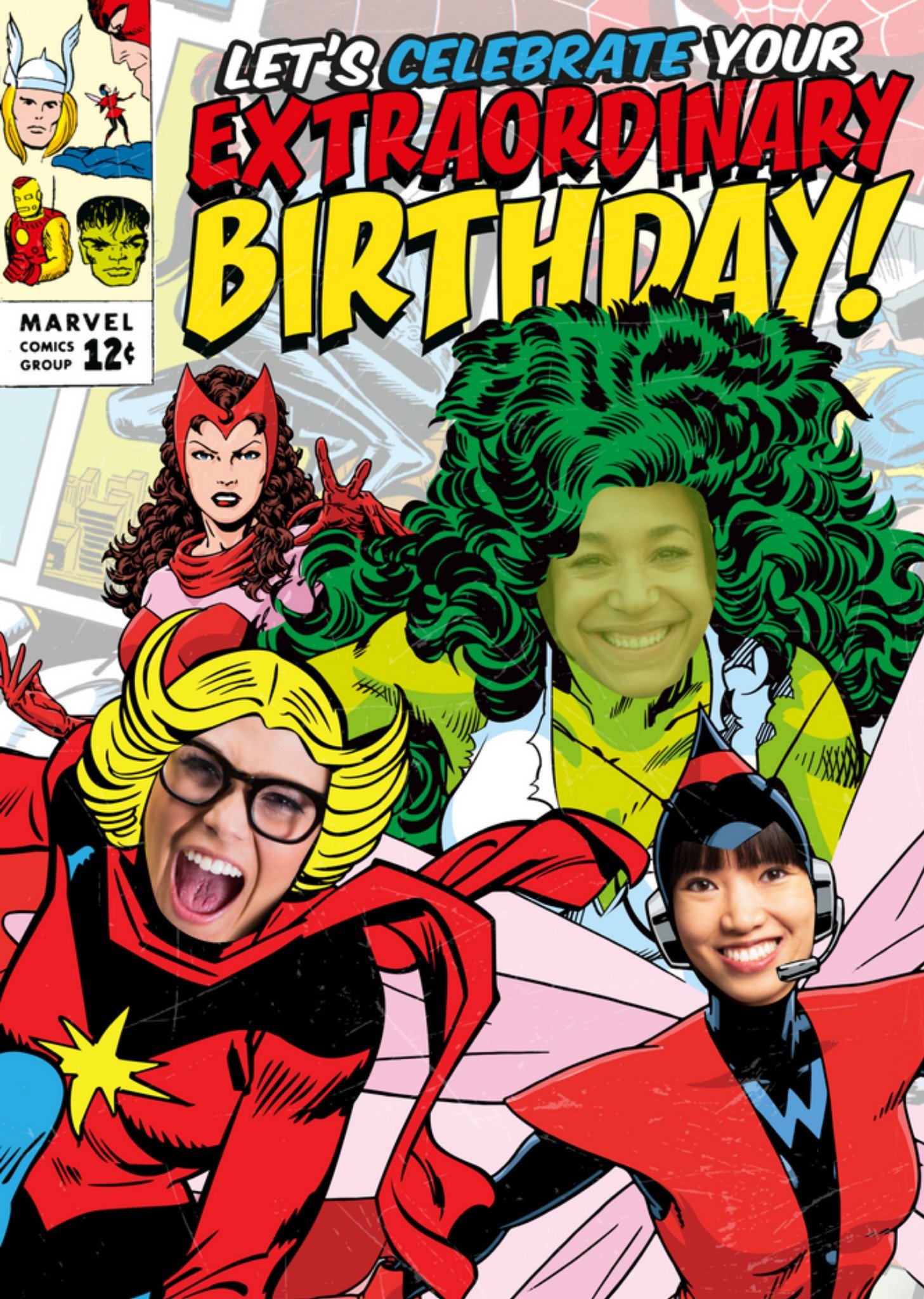 Marvel Let's Celebrate Your Extraordinary Birthday Face Upload Card Ecard