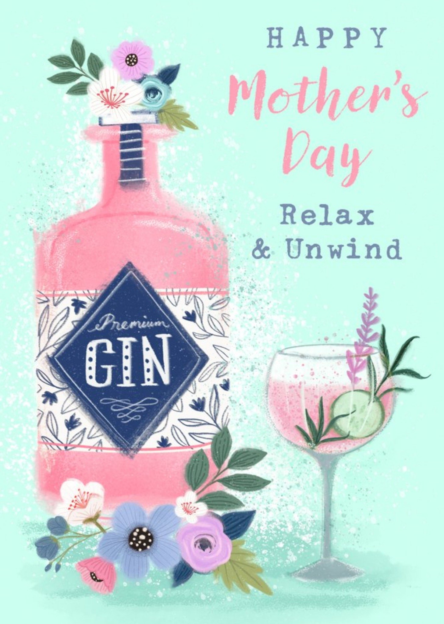 Moonpig Relax And Unwind Gin Illustrated Mother's Day Card Ecard