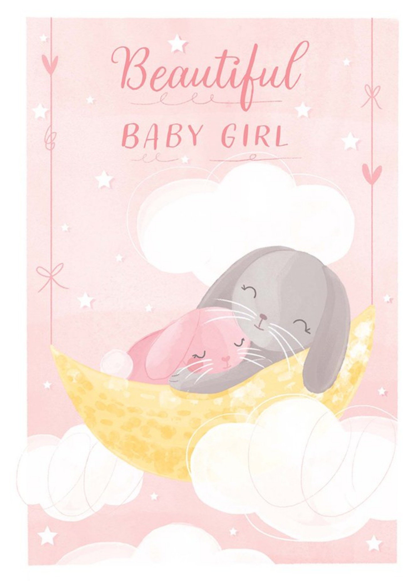 Moonpig Dinky Rouge Cute Bunny Rabbit Family Beautiful Baby Girl New Baby Card Ecard