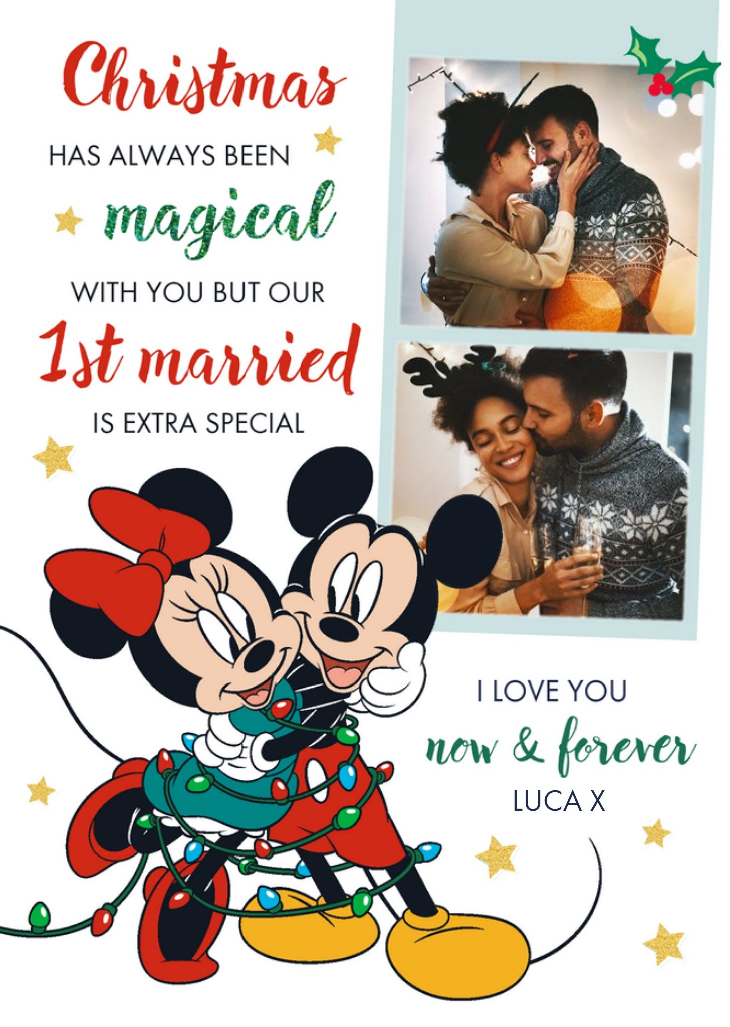 Disney Mickey And Minnie Mouse First Married Christmas Photo Upload Card Ecard