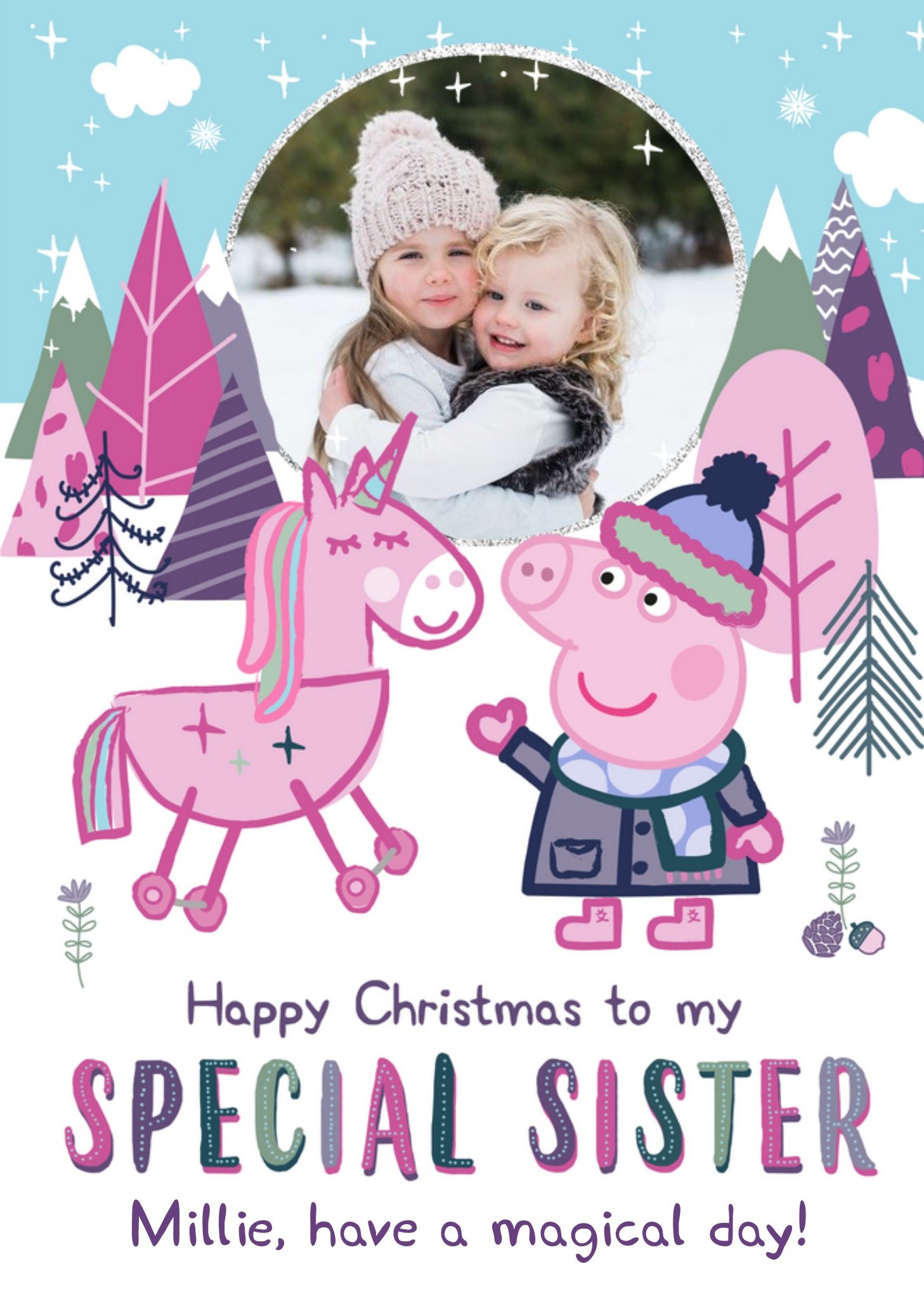 Peppa Pig Sister At Christmas Photo Upload Card, Large
