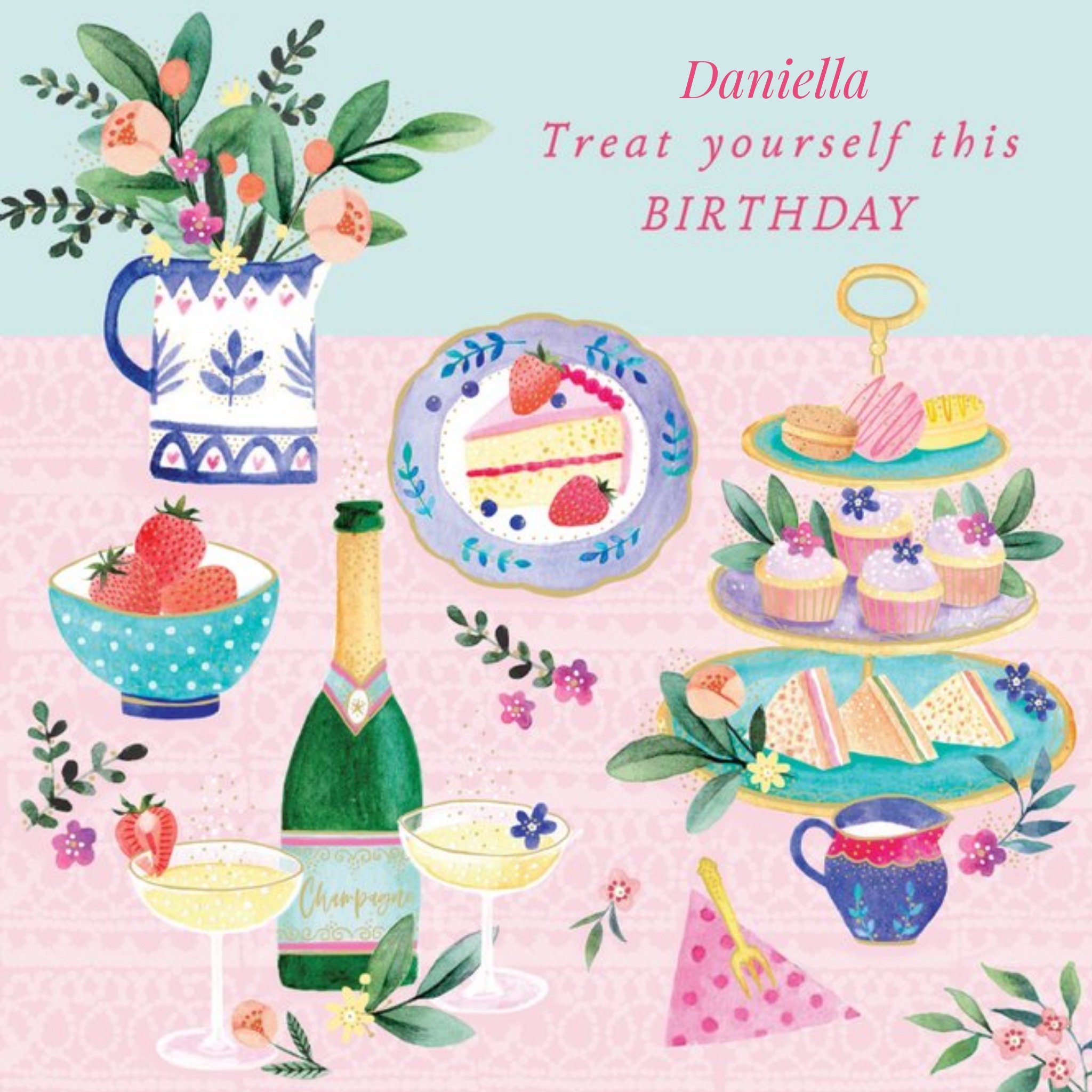 Moonpig Treat Yourself Tea Party Illustration Birthday Card, Square