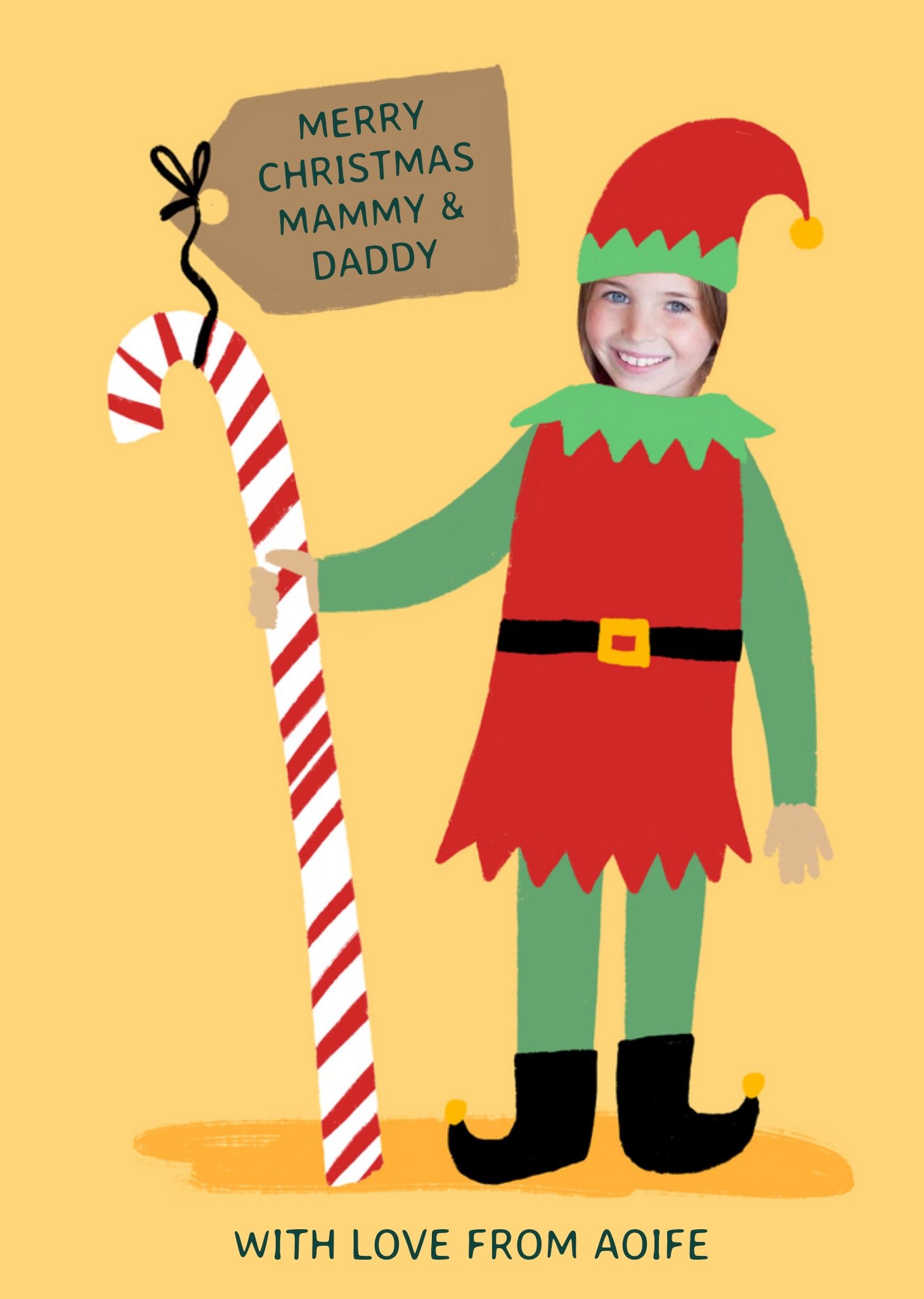 Illustration Of A Christmas Elf With A Large Candy Cane Photo Upload Christmas Card