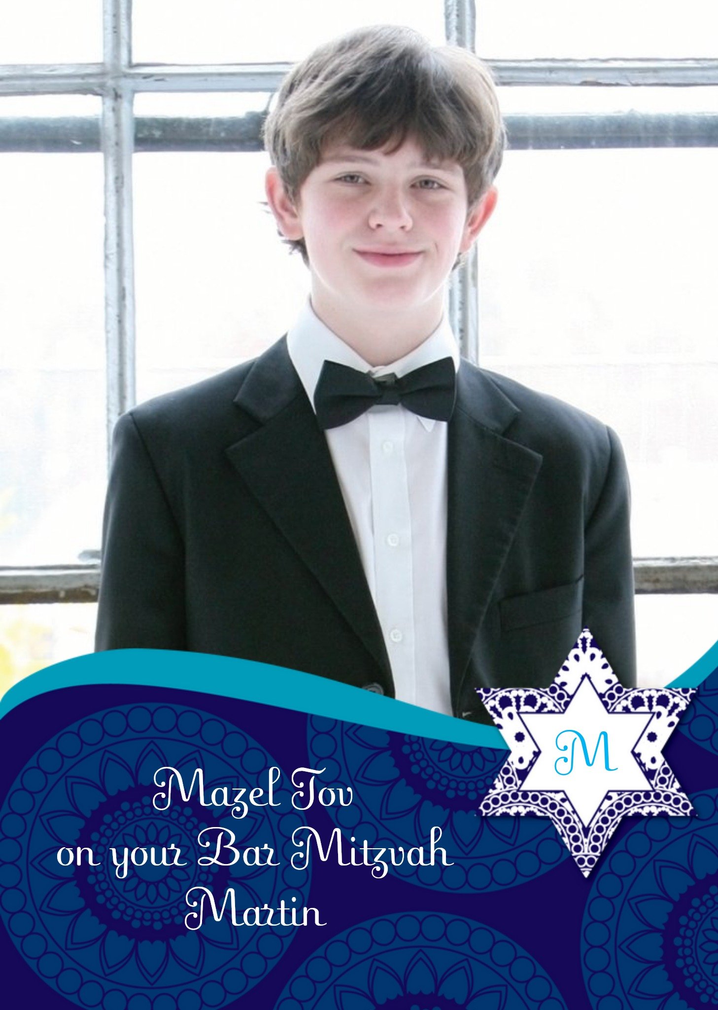 Moonpig Blue Mazel Tov Personalised Photo Upload Happy Bar Mitzvah Card, Large