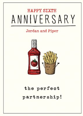 Illustrative Ketchup & Fries Perfect Partnership Anniversary Pun Card