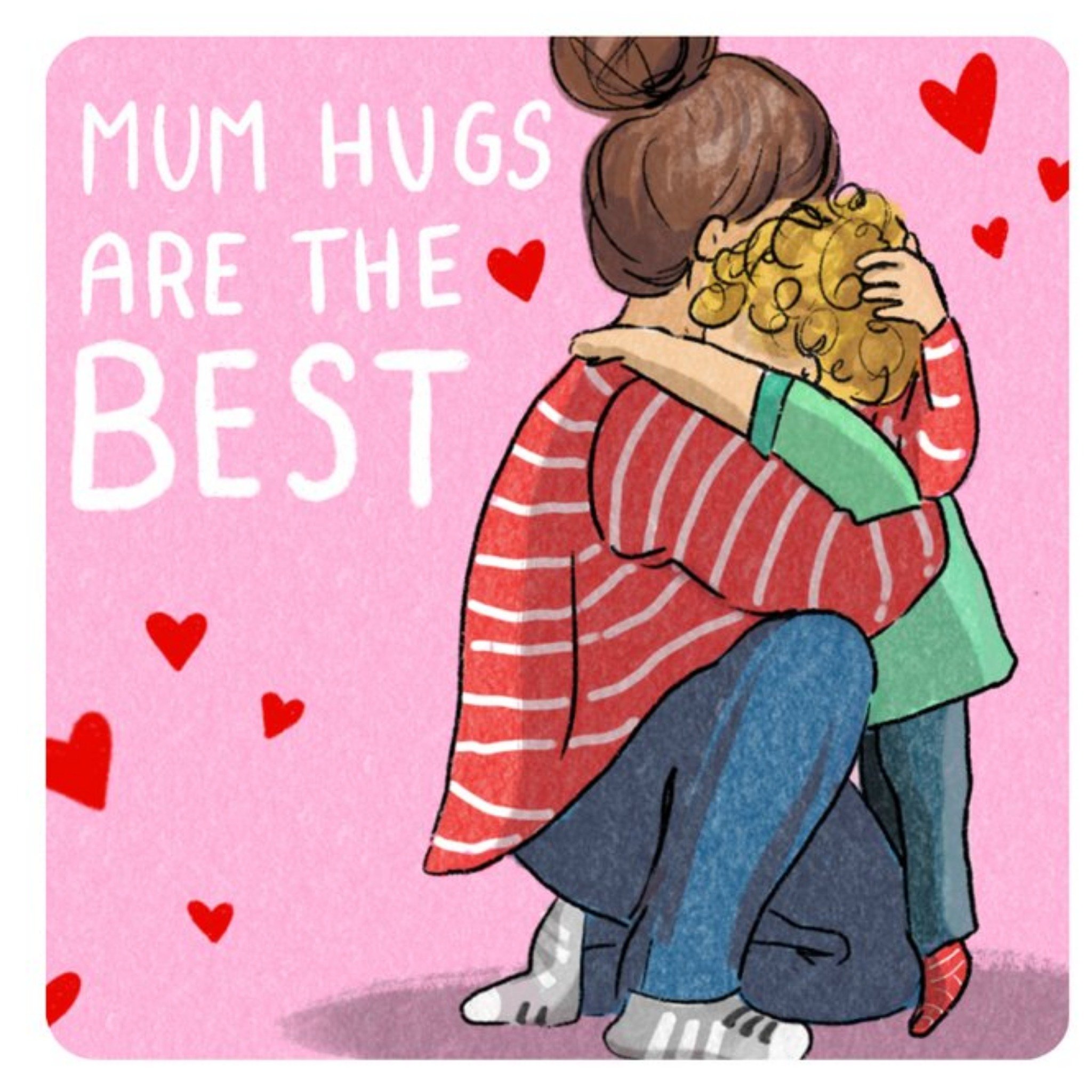 Cake And Crayons Cute Illustrated Mum Hugs Thinking Of You Card, Square