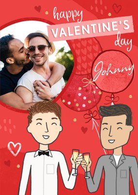 Raspberry Fizz LGBTQ Male Couple Valentines Photo Upload Card