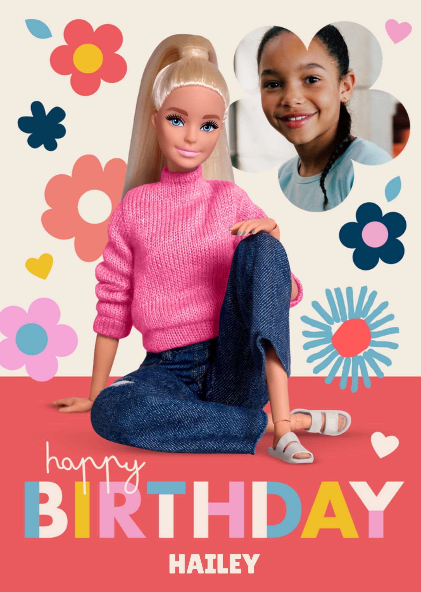Barbie Doll Fun Bright Photo Upload Birthday Card, Large
