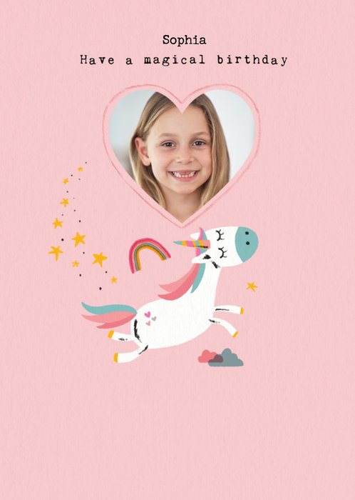 Cute Illustration Of A Unicorn Have A Magical Birthday Photo Upload Card