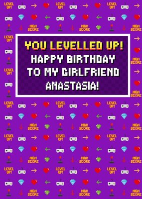 Pixel Gaming Level Up Girlfriend Happy Birthday Card