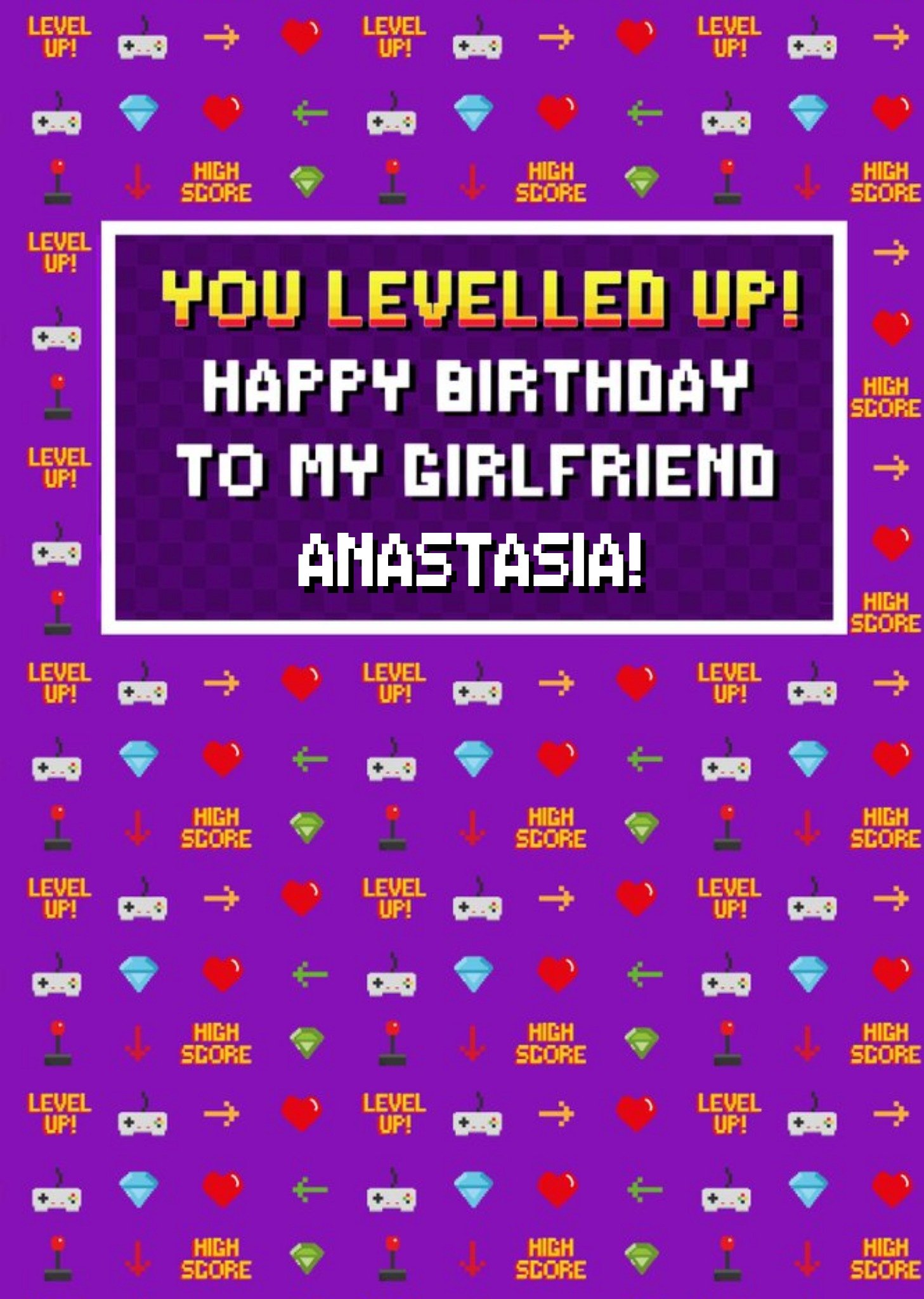 Moonpig Pixel Gaming Level Up Girlfriend Happy Birthday Card, Large