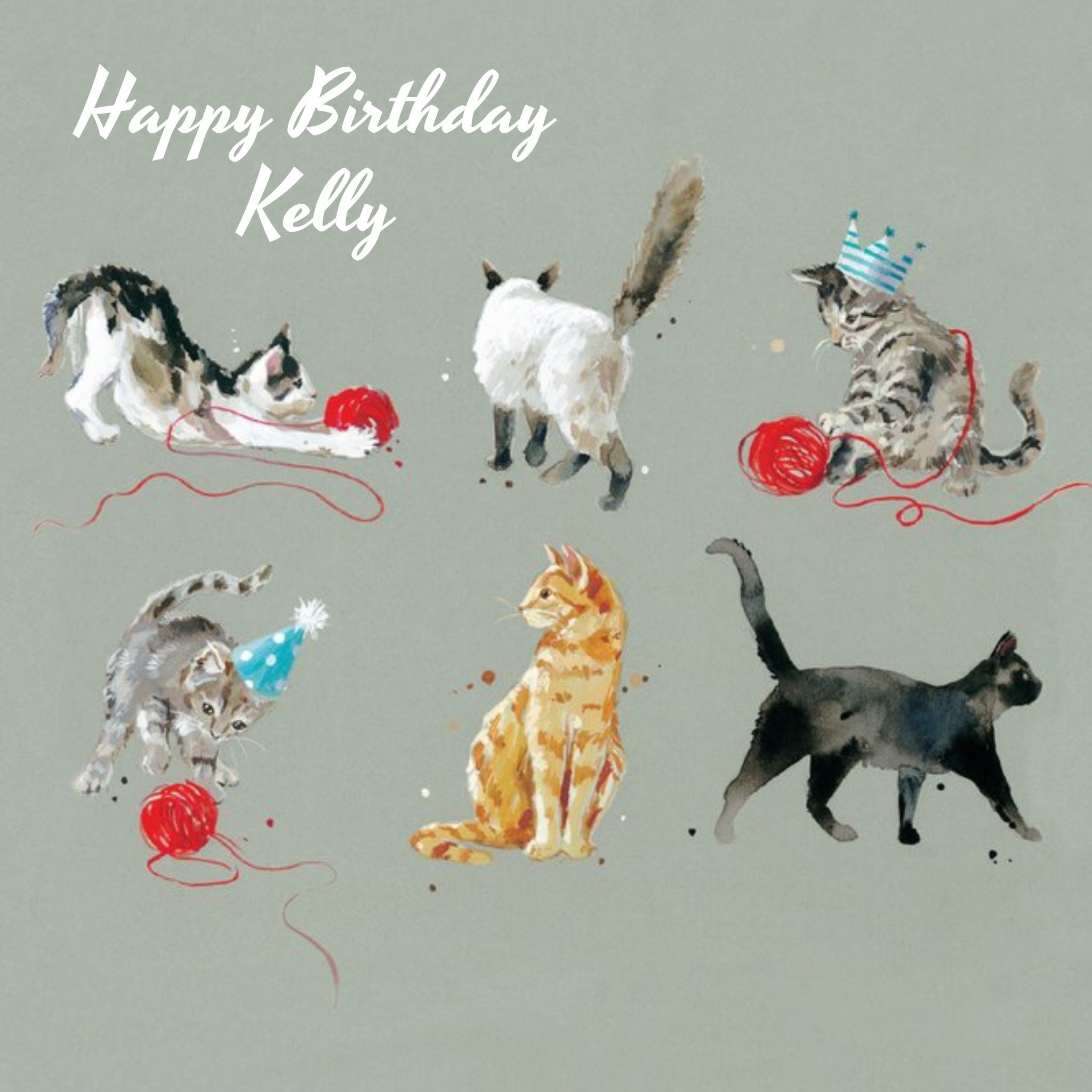 Ling Design Cats Playing Around Personalised Birthday Card, Large
