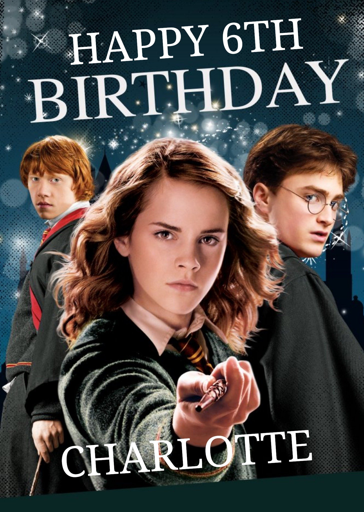 Harry Potter Ron Weasley Hermione Granger Card - Magical 6th Birthday Card, Large