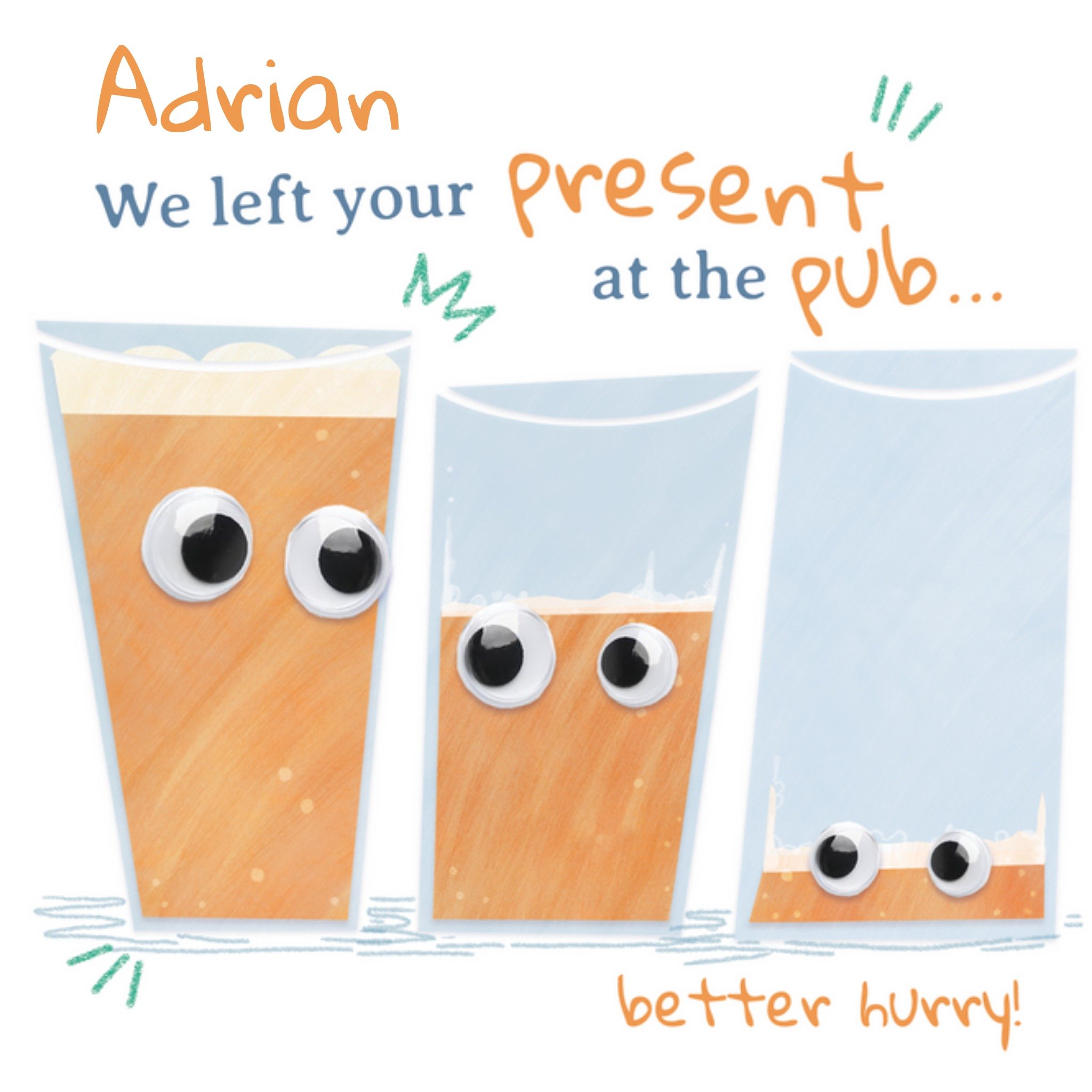 Moonpig Googly Eyed Beer Pints Funny Birthday Card, Square