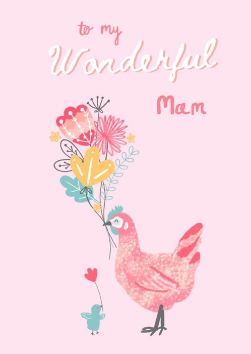 Pink Illustrated Hen Floral Mother's Day Card