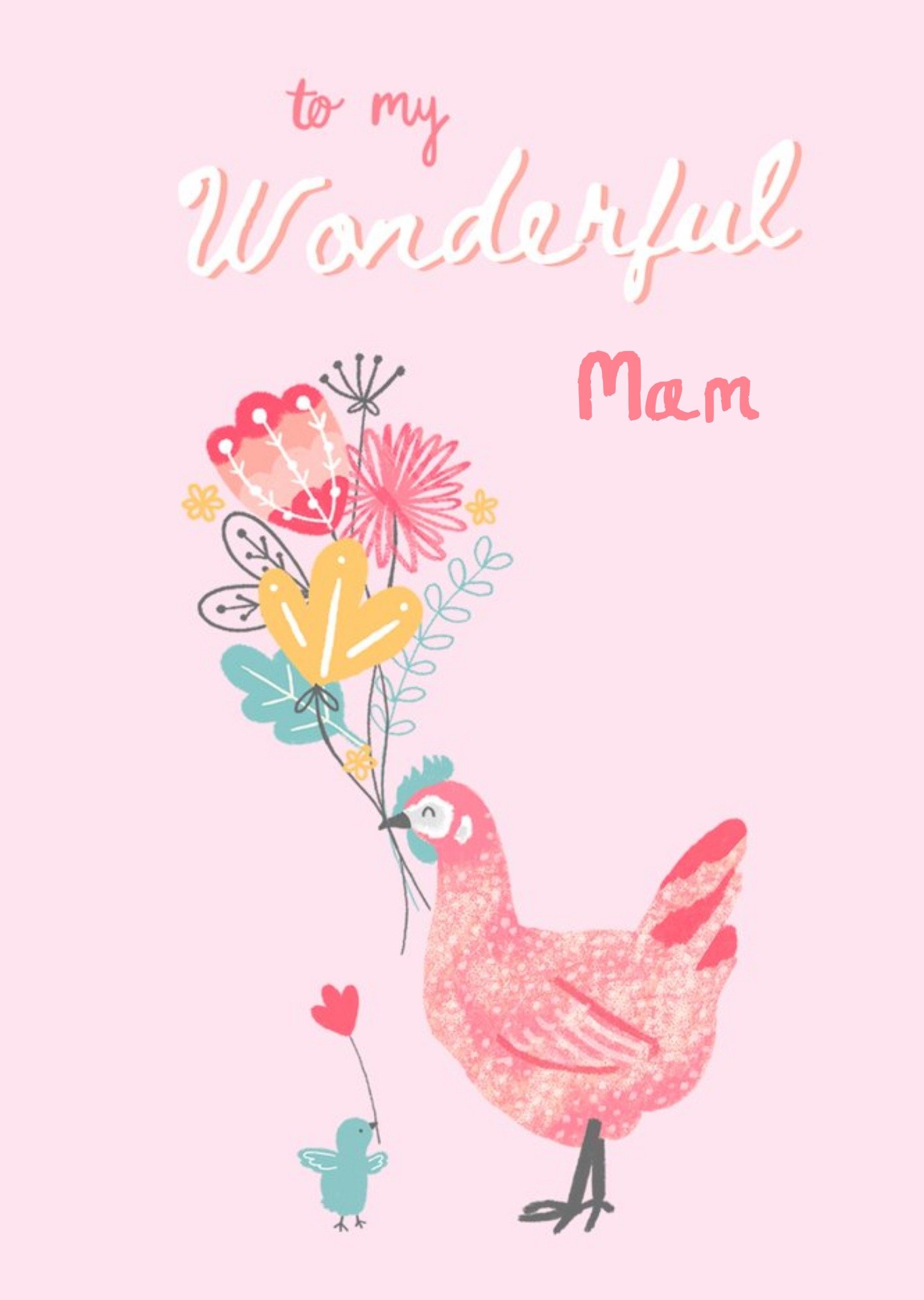 Moonpig Pink Illustrated Hen Floral Mother's Day Card Ecard