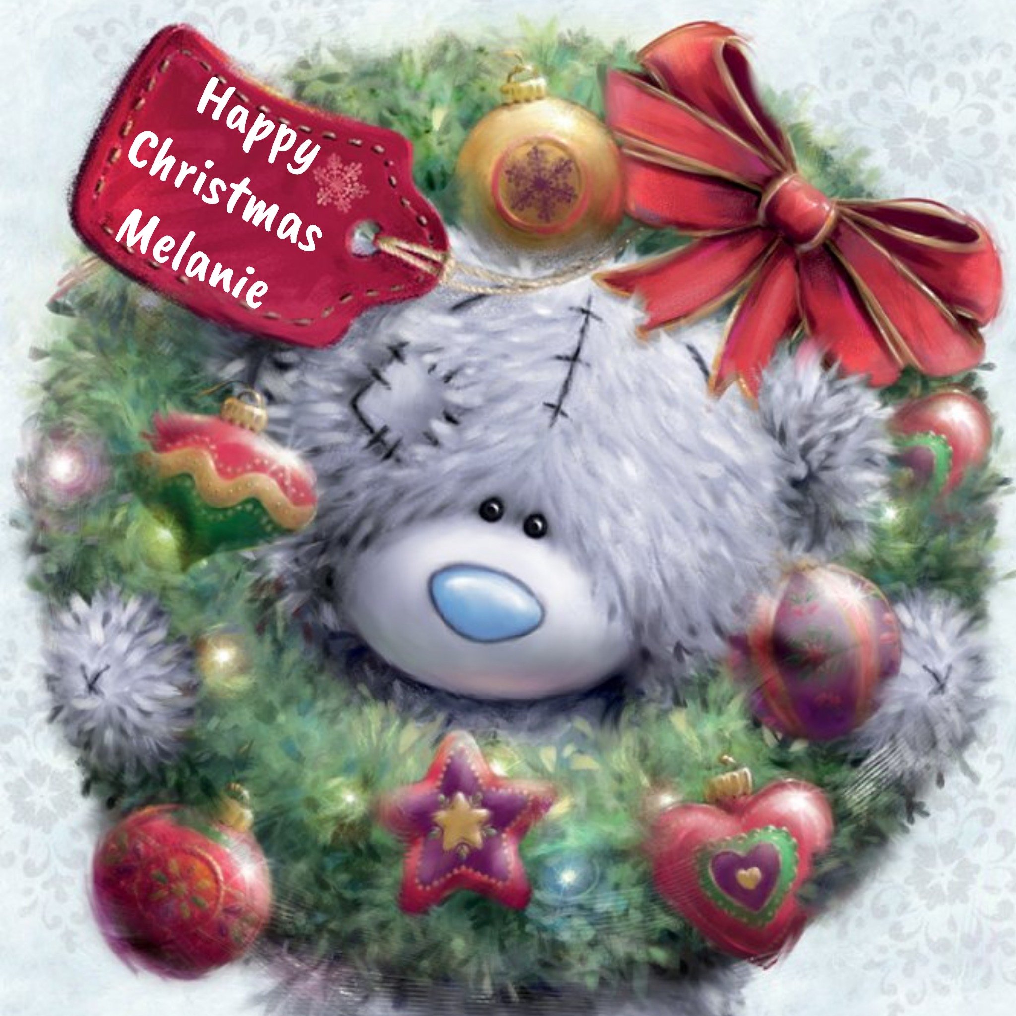 Me To You Tatty Teddy With Wreath Personalised Happy Christmas Card, Large