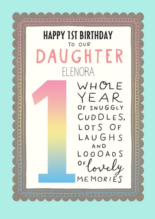 Cute typographic Daughter 1st Birthday Card  