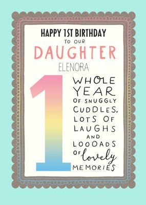 Cute typographic Daughter 1st Birthday Card  