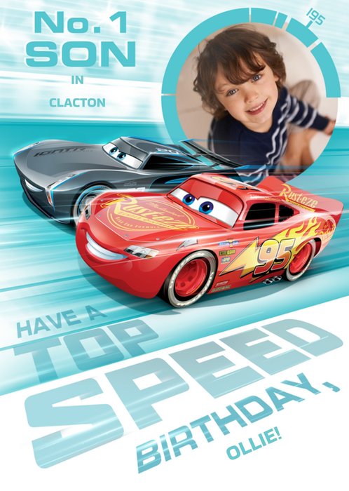 Cars To The Number 1 Son Personalised Photo Birthday Card