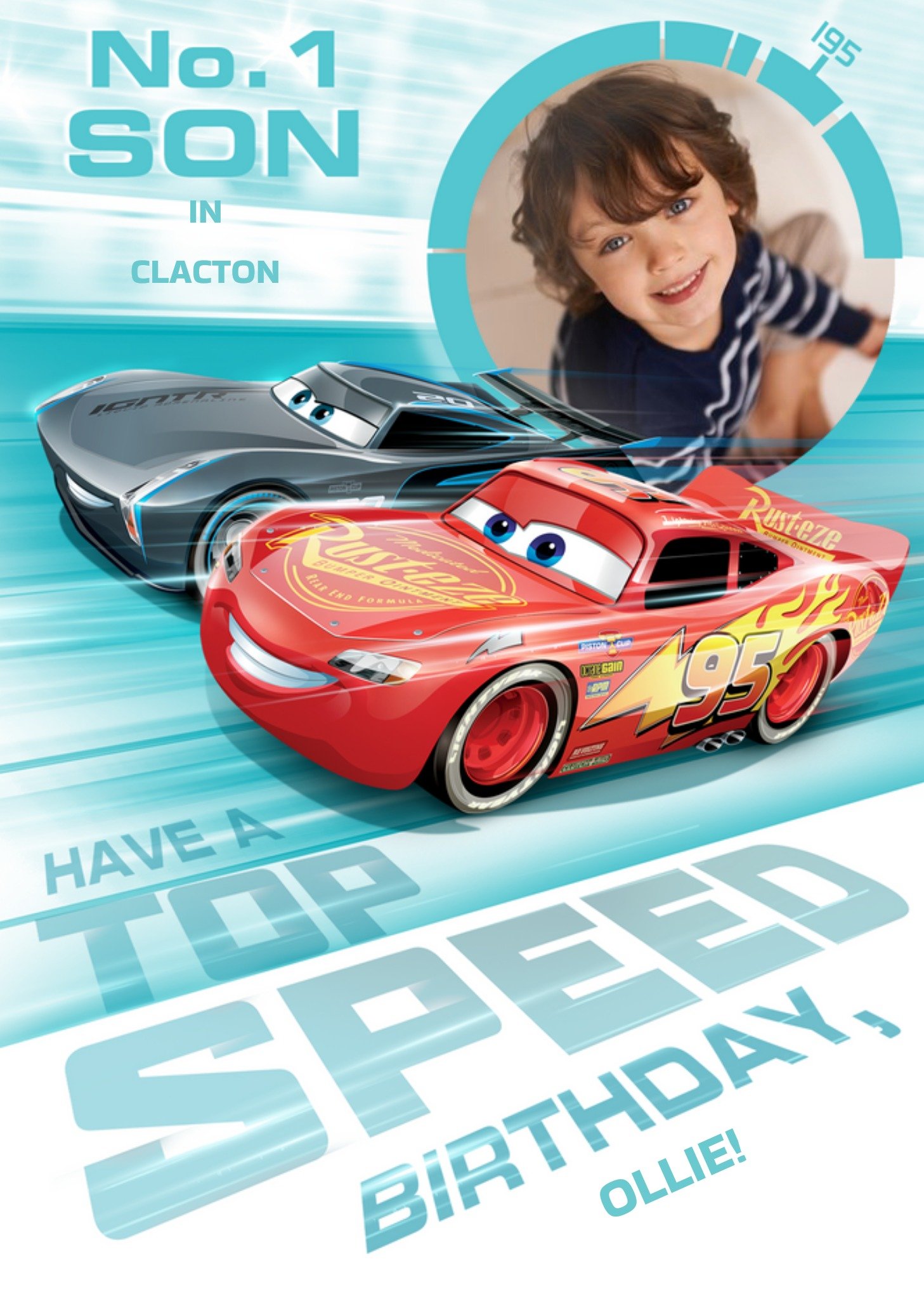 Disney Cars To The Number 1 Son Personalised Photo Birthday Card