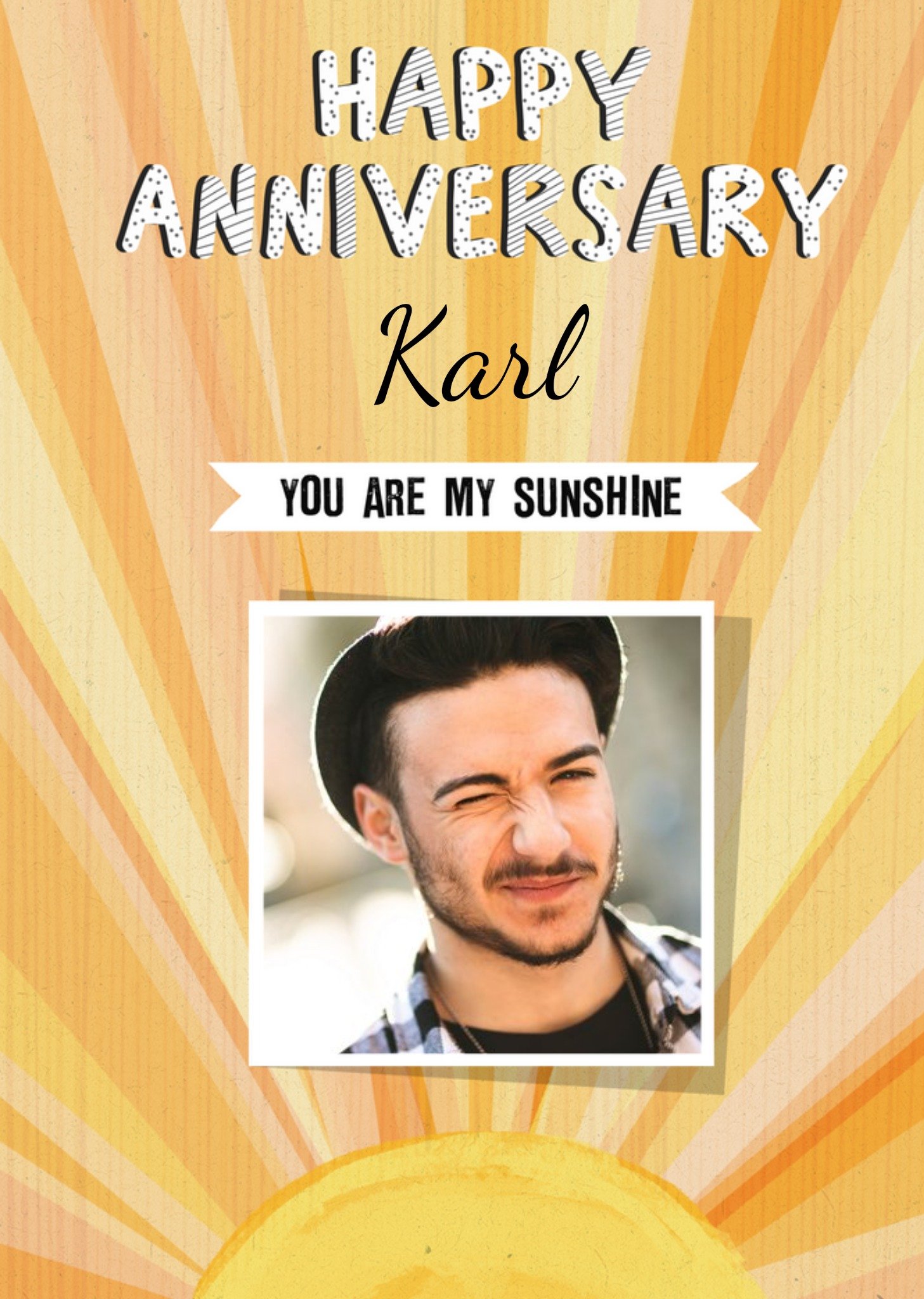 Bright Illustrated Sunshine Photo Upload Anniversary Card