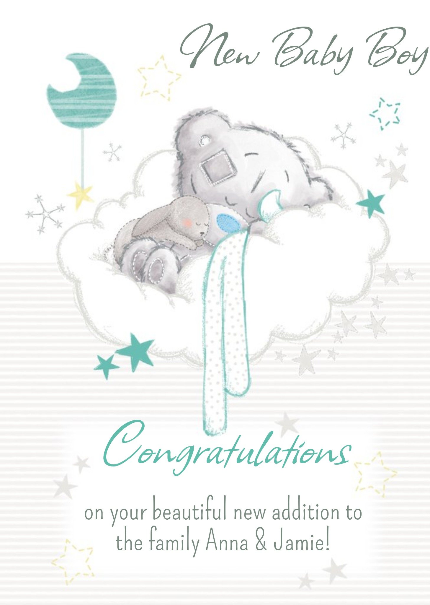 Tiny Tatty Teddy Tatty Teddy Congratulations New Baby Boy Card, Large