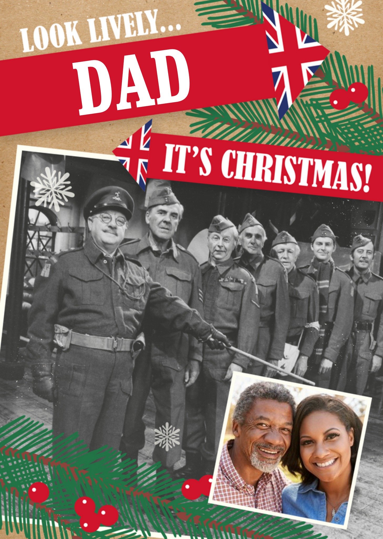 Retro Humour Dad's Army Look Lively Dad Photo Upload Christmas Card