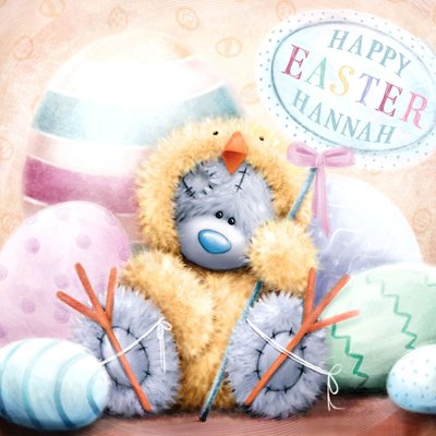 Tatty Teddy In Chick Outfit Personalised Happy Easter Card