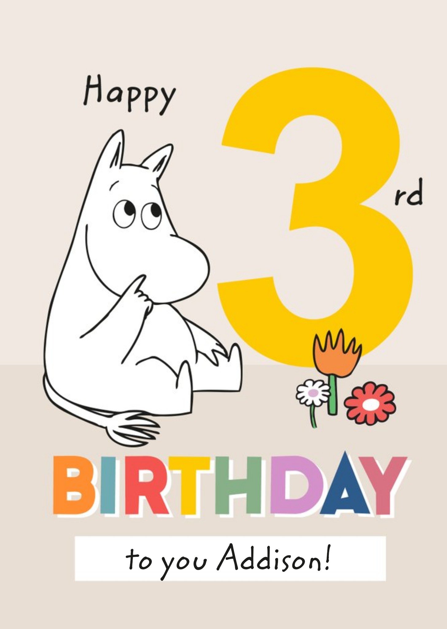 Moonpig Cute Moomin 3rd Birthday Card Ecard