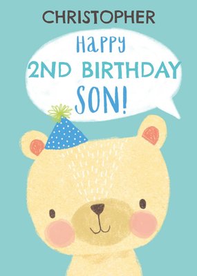 Cute Simple Illustration Of A Teddy Bear Happy 2nd Birthday Son Card