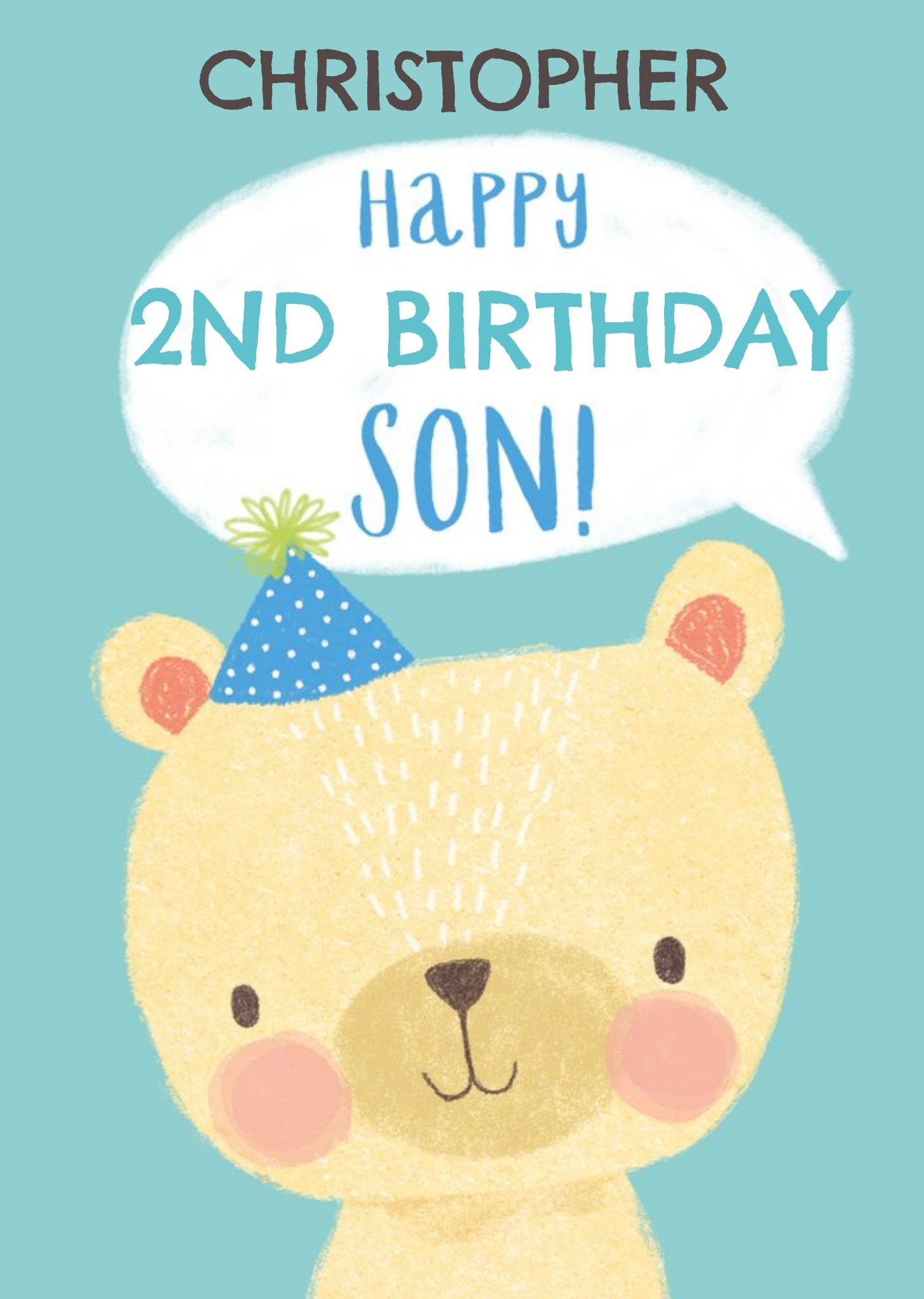 Moonpig Cute Simple Illustration Of A Teddy Bear Happy 2nd Birthday Son Card, Large