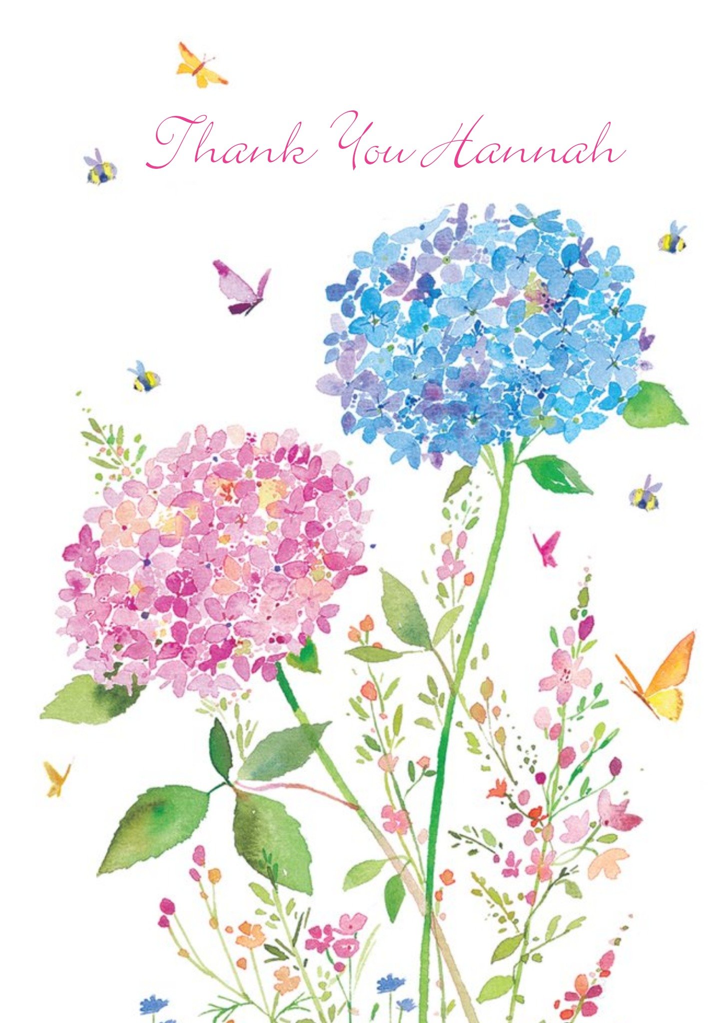 Ling Design Watercolour Flowers Personalised Thank You Card