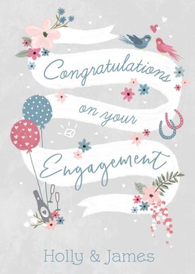 Various Spot Illustrations With Typography On A Ribbon Engagement Card