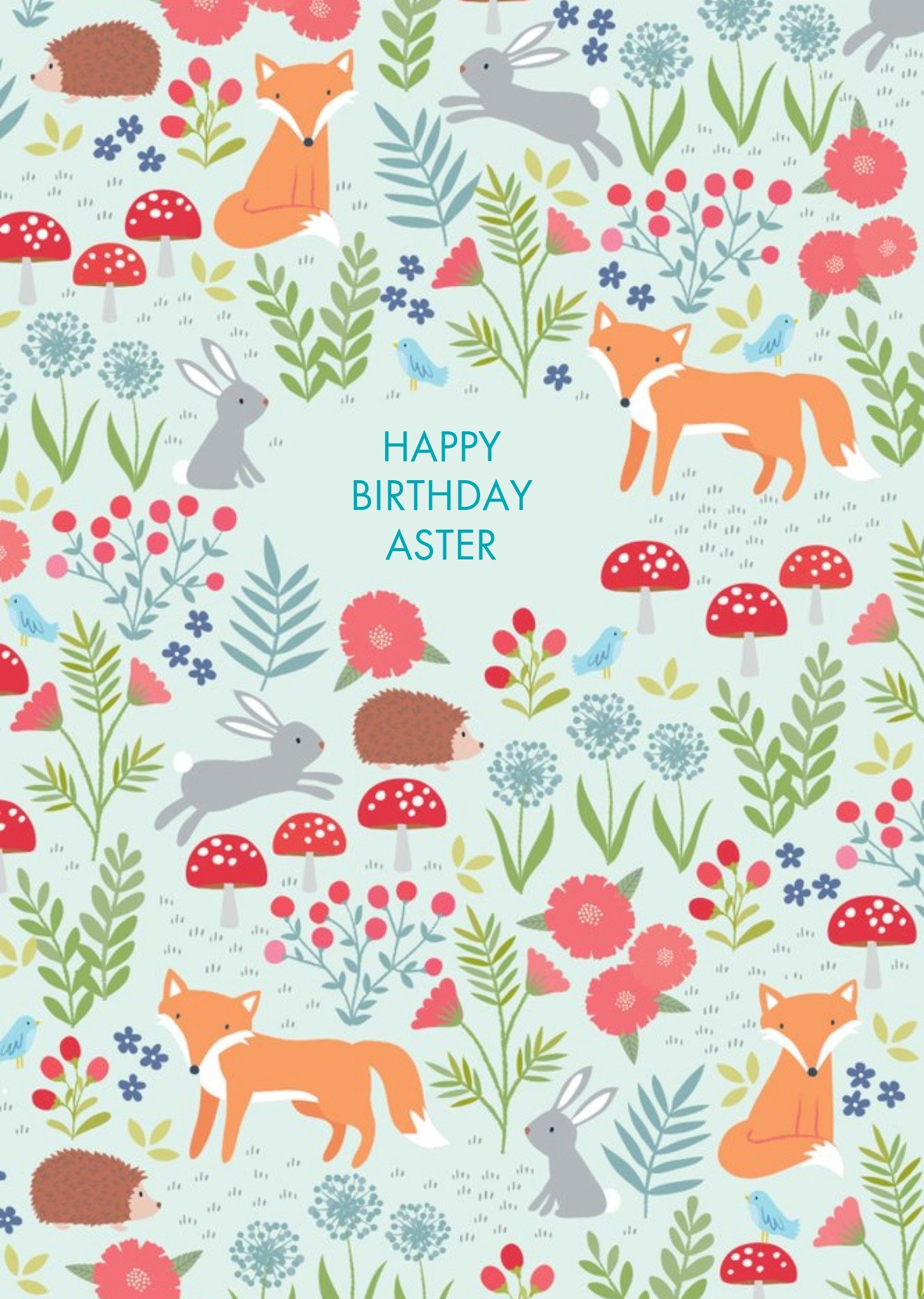 Foxes Rabbit Hedgehog Green Birthday Card Ecard