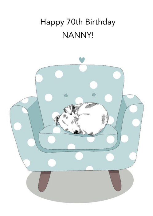 Cute Illustrated Dog On Sofa Nanna 70th Birthday Card