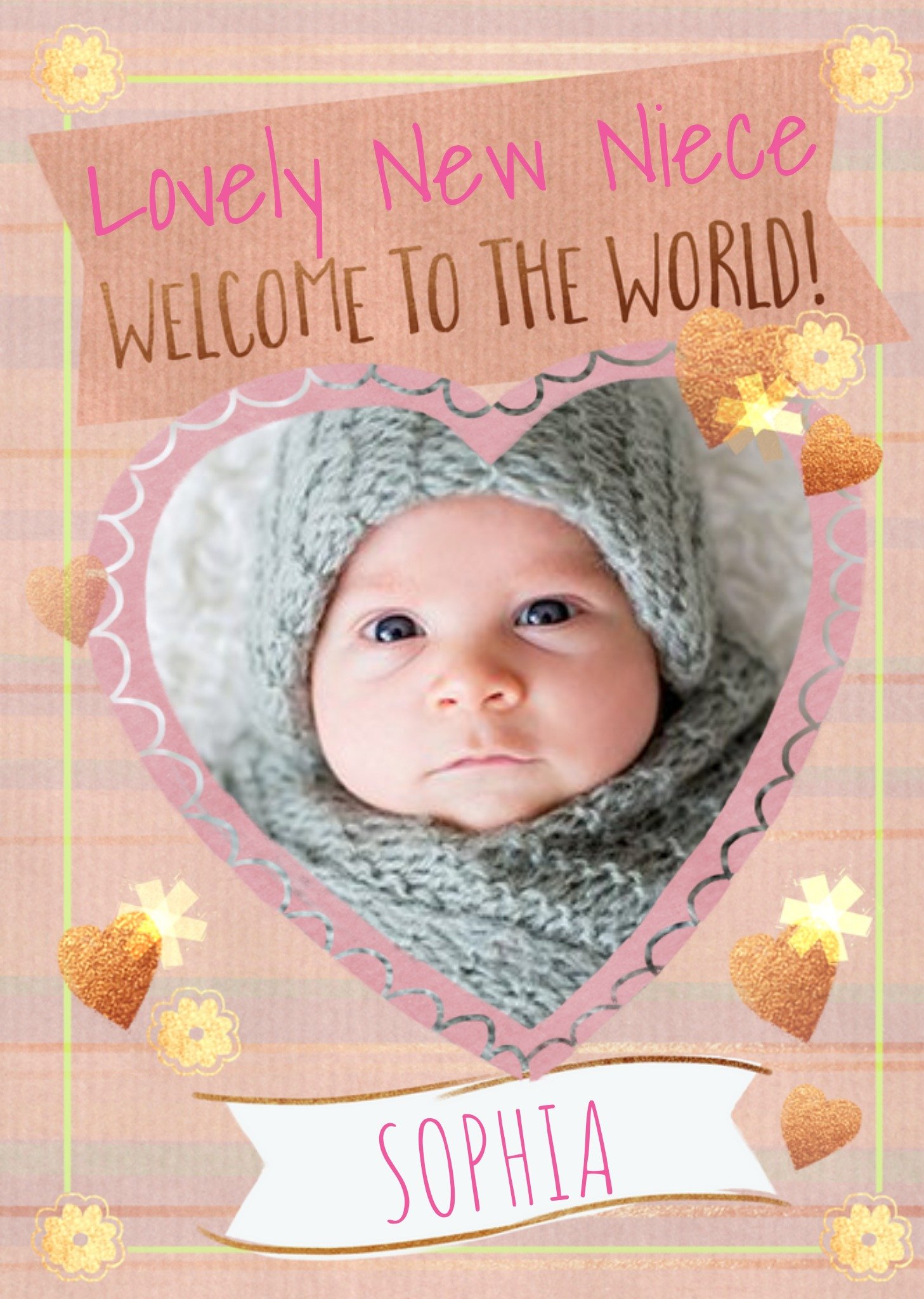 Love Hearts Northern Lights Creative Illustration Niece Cute Baby Card, Large