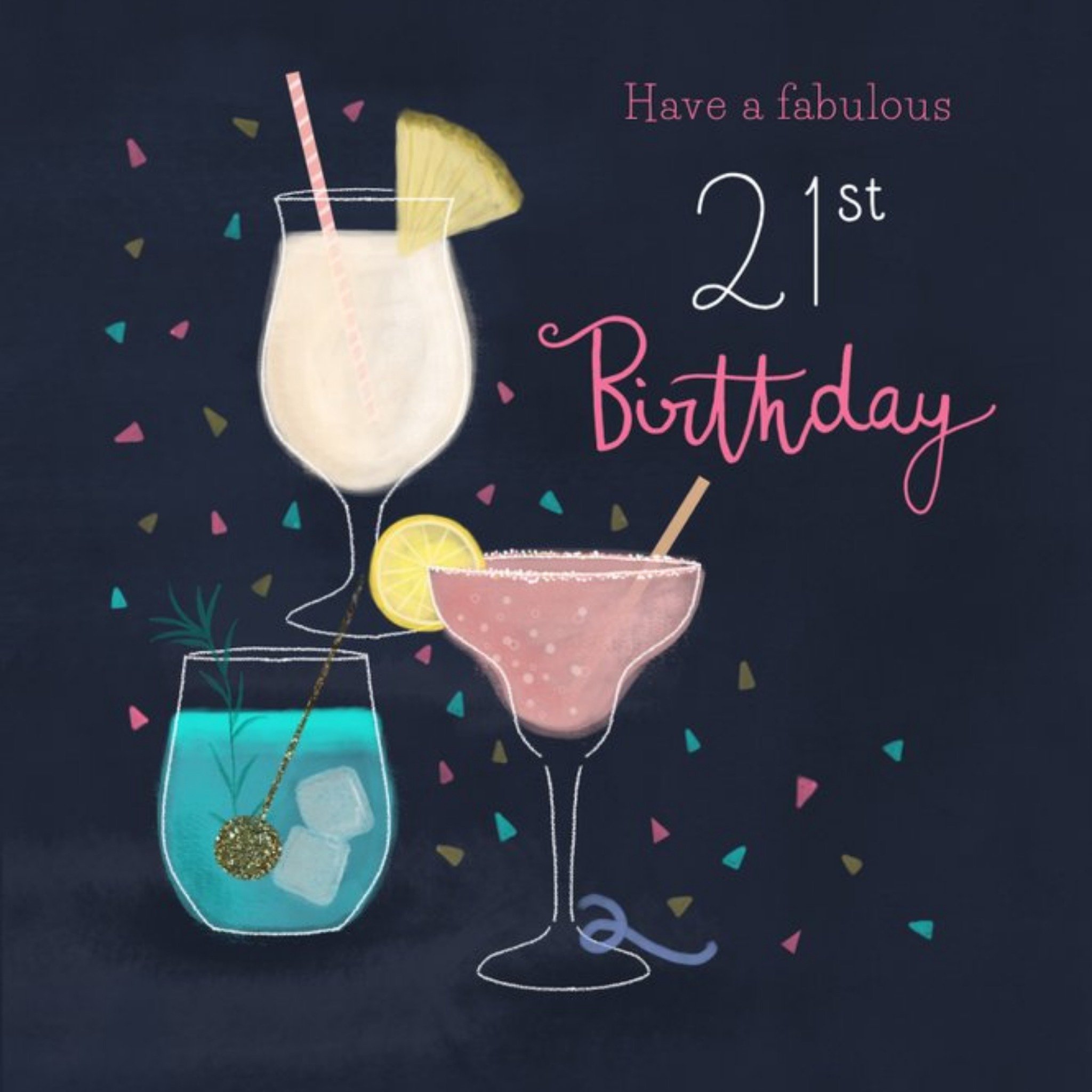 Moonpig Illustrated Cocktails 21st Birthday Card, Large