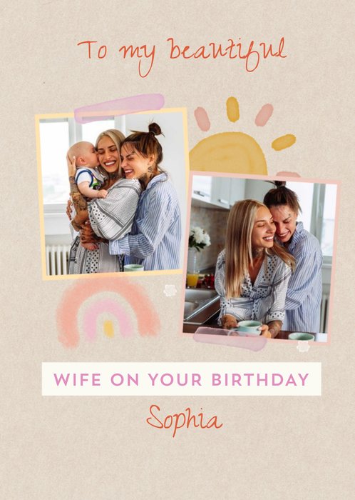 Illustration Of A Rainbow And The Sun With Photo Frames Wife Photo Upload Birthday Card