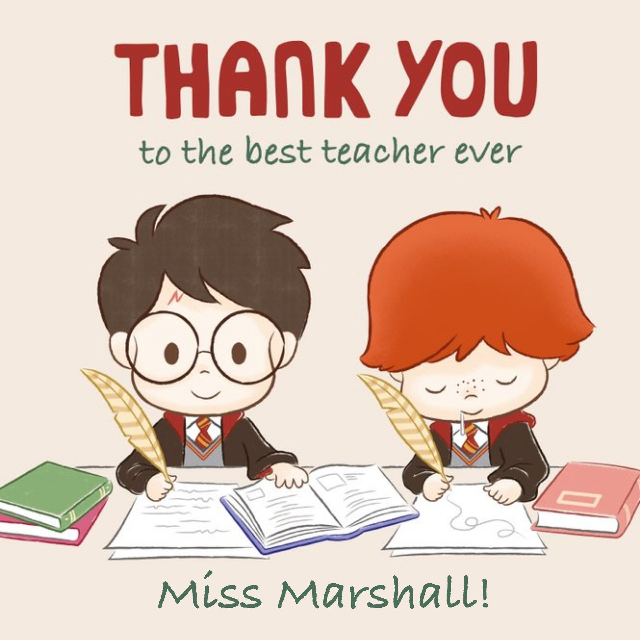 Illustrated Harry Potter Thank You Teacher Card, Square