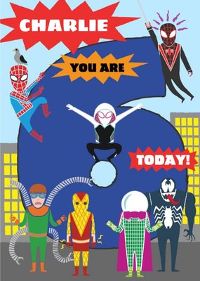 Marvel Spiderman CharactersYou are 6 Today! Birthday Card