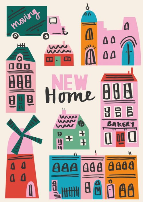 Illustrated Colourful New Home Card