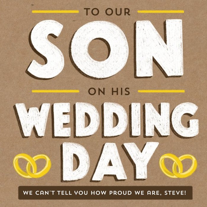 Typographic sentimental wedding card for Son - we're so proud of you