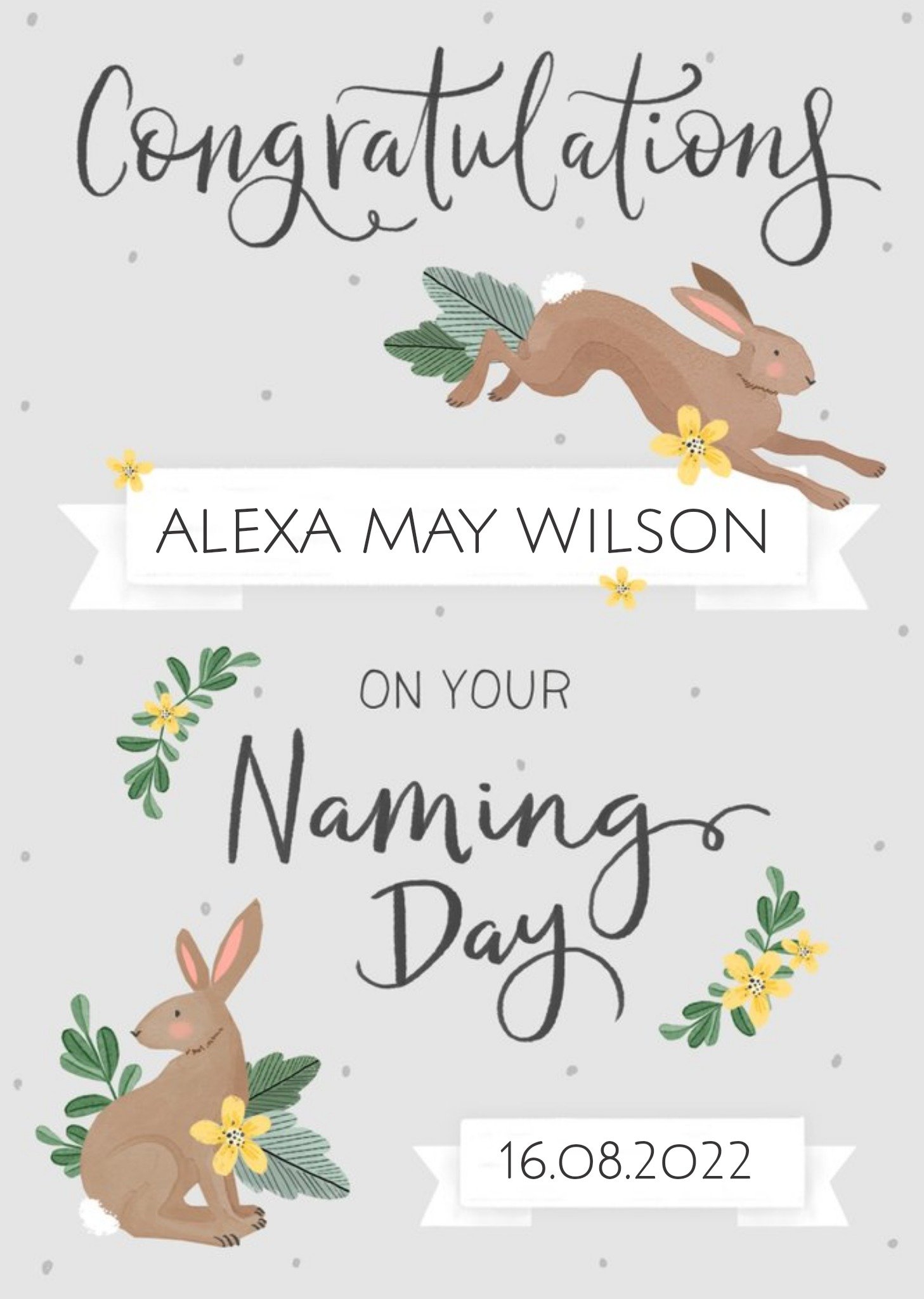 Moonpig Okey Dokey Design Line Drawing Naming Day Christening Floral Cute Card Ecard