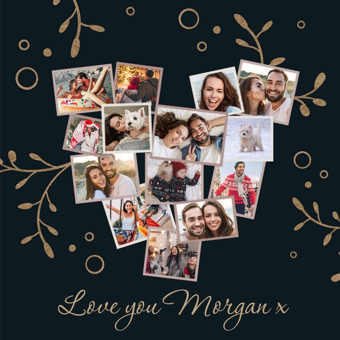 Festive Heart Shaped Photo Collage Gold Foil Photo Upload Christmas Card