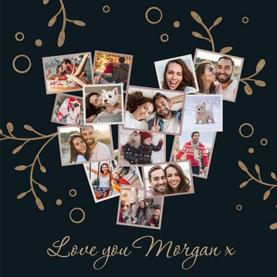Festive Heart Shaped Photo Collage Gold Foil Photo Upload Christmas Card