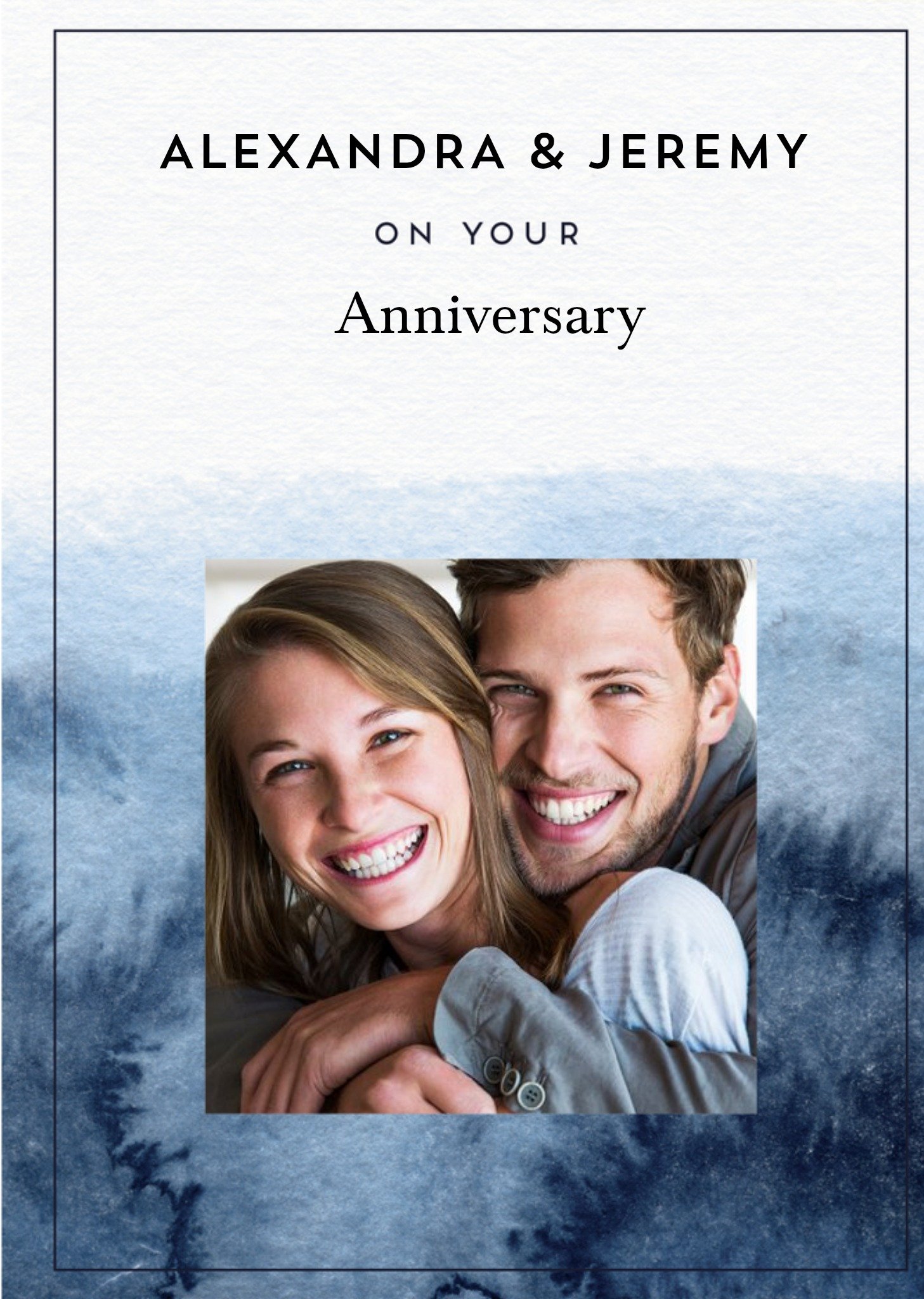 Pigment Navy Ink Wash Illustration Anniversary Photo Upload Card Ecard