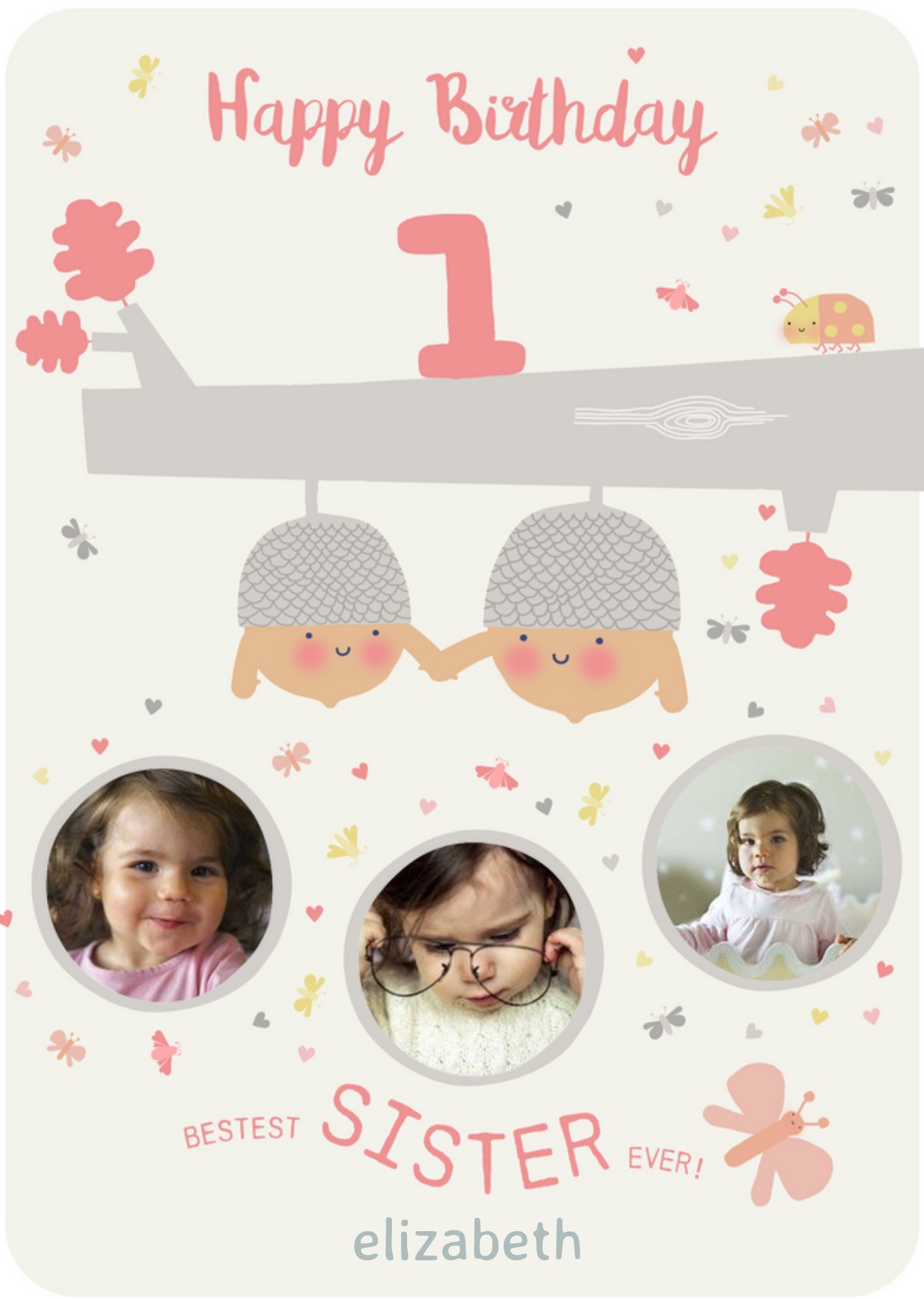 Little Acorns Sister 1st Birthday Photo Upload Card Ecard