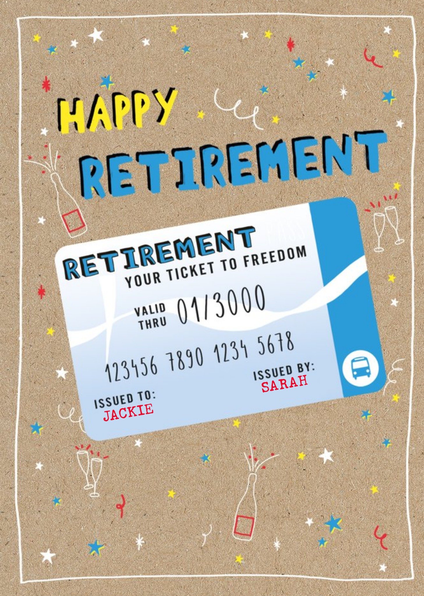 Illustration Of A Bus Pass Ticket Happy Retirement Card Ecard